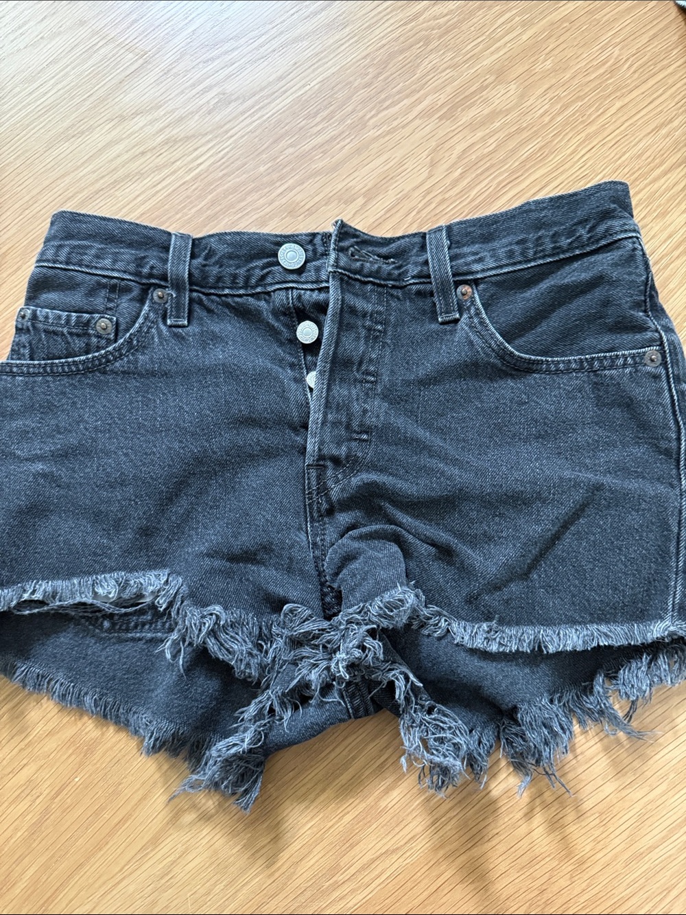 Vintage Levi’s High-Waist Distressed Black Denim Shorts